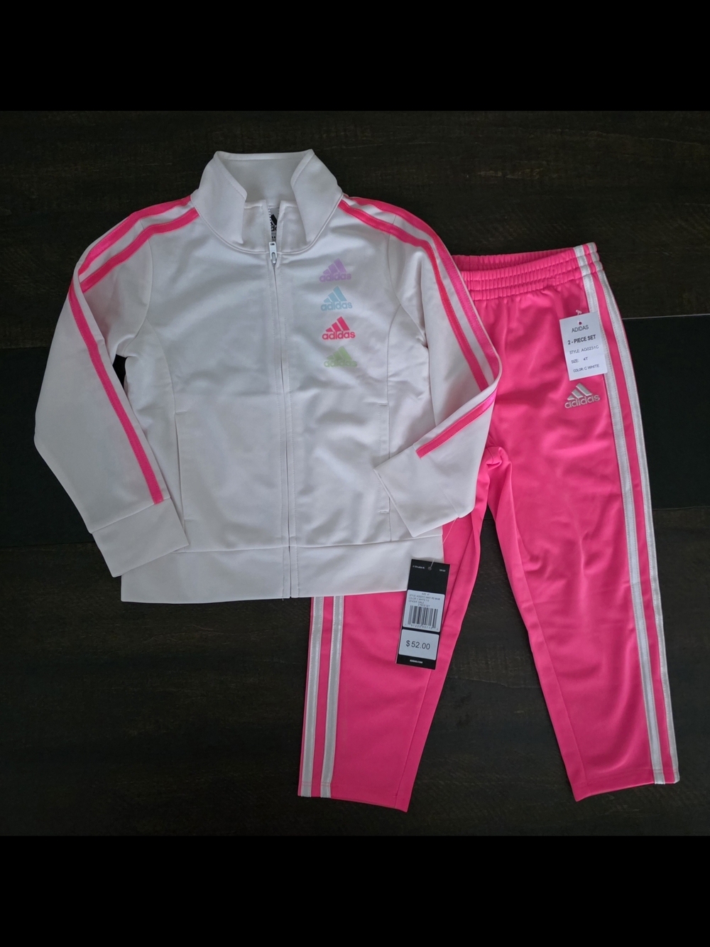 adidas White & Hot Pink Girls' Track Jacket and Pants